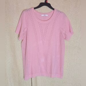 Vintage 80s Alia Petite Open Weave Pink Pastel Shirt Sleeve Sweater Women's